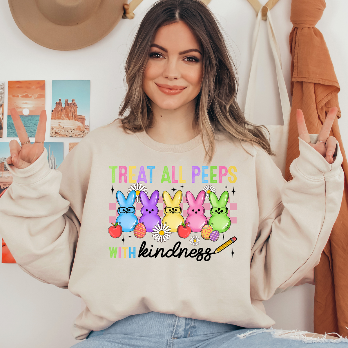 Treat All Peeps With Kindness Bunny Ready To Press DTF Transfers, DTF Hot Peel
